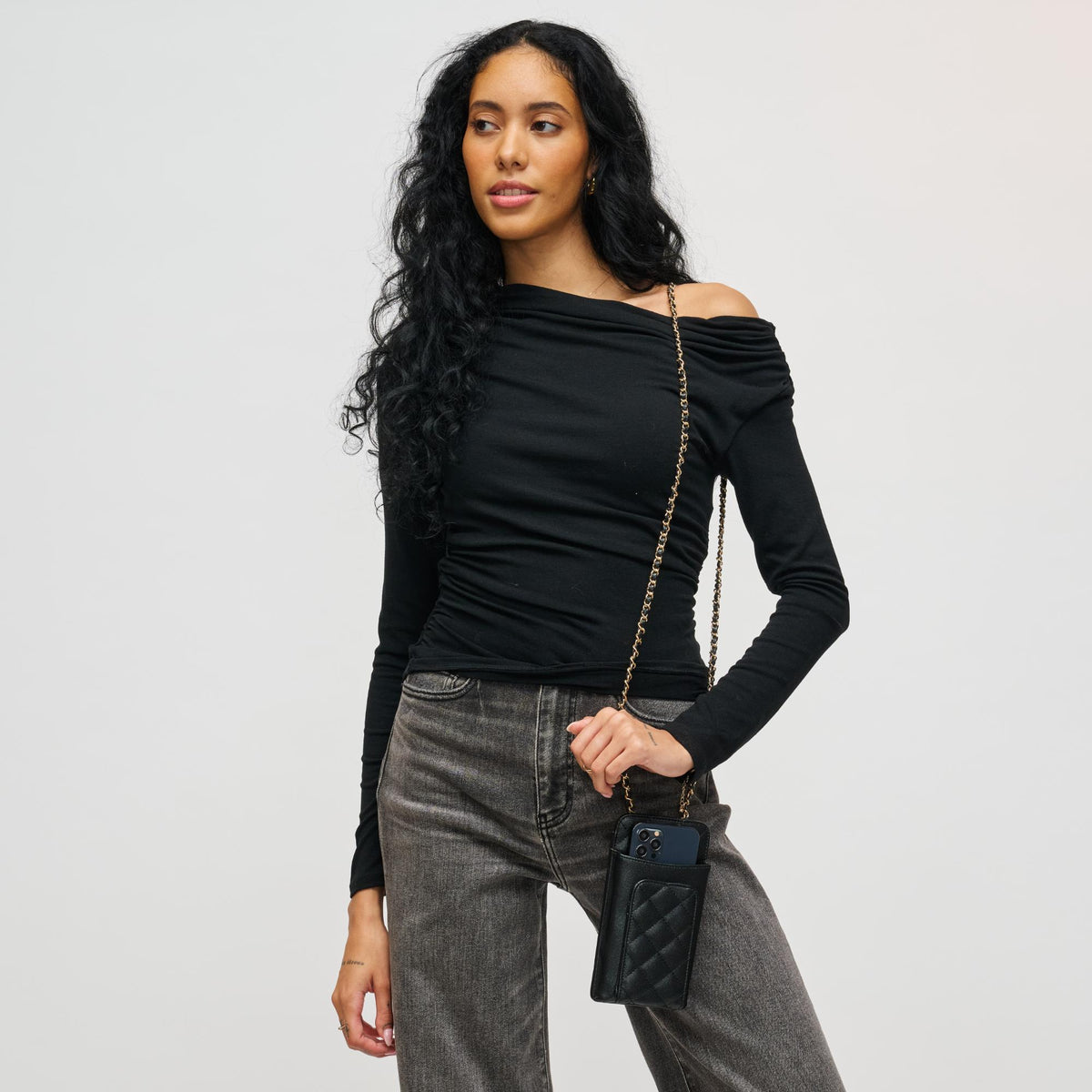 Woman wearing Black Urban Expressions Brianna Cell Phone Crossbody 840504201356 View 2 | Black
