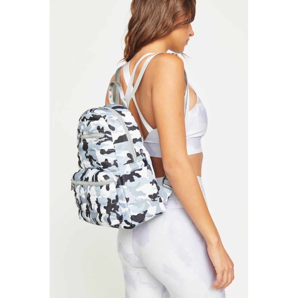 Woman wearing Grey Camo Urban Expressions Aiden Backpack 840611180759 View 3 | Grey Camo