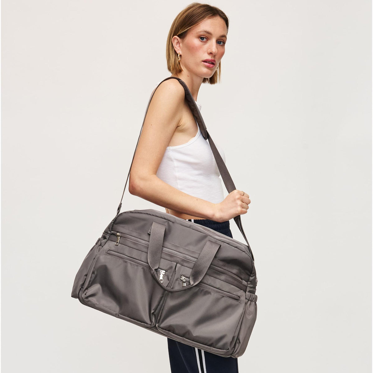 Woman wearing Grey Urban Expressions Navigator Weekender 840611145437 View 1 | Grey