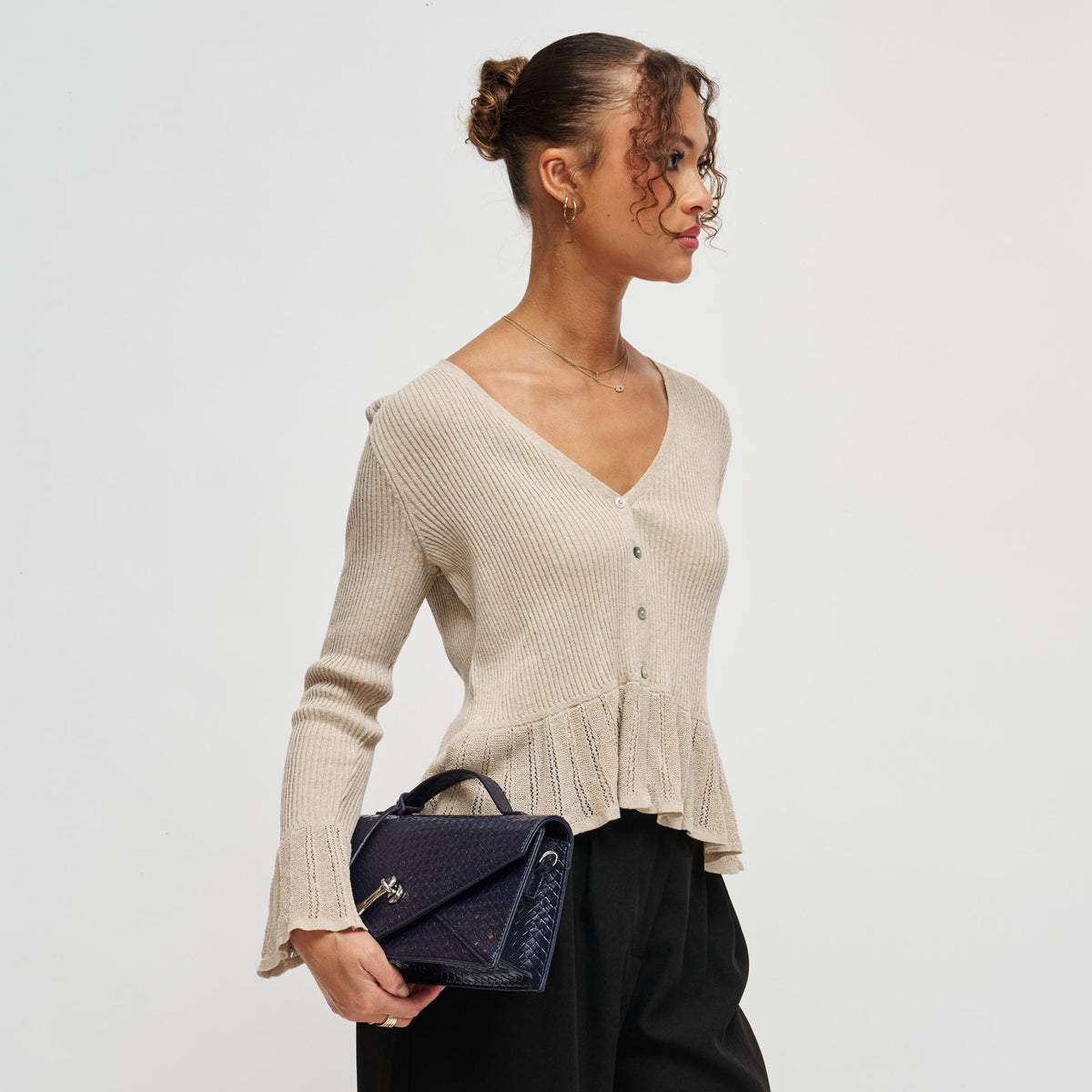 Woman wearing Navy Urban Expressions Khaleesi Clutch 840504211898 View 2 | Navy