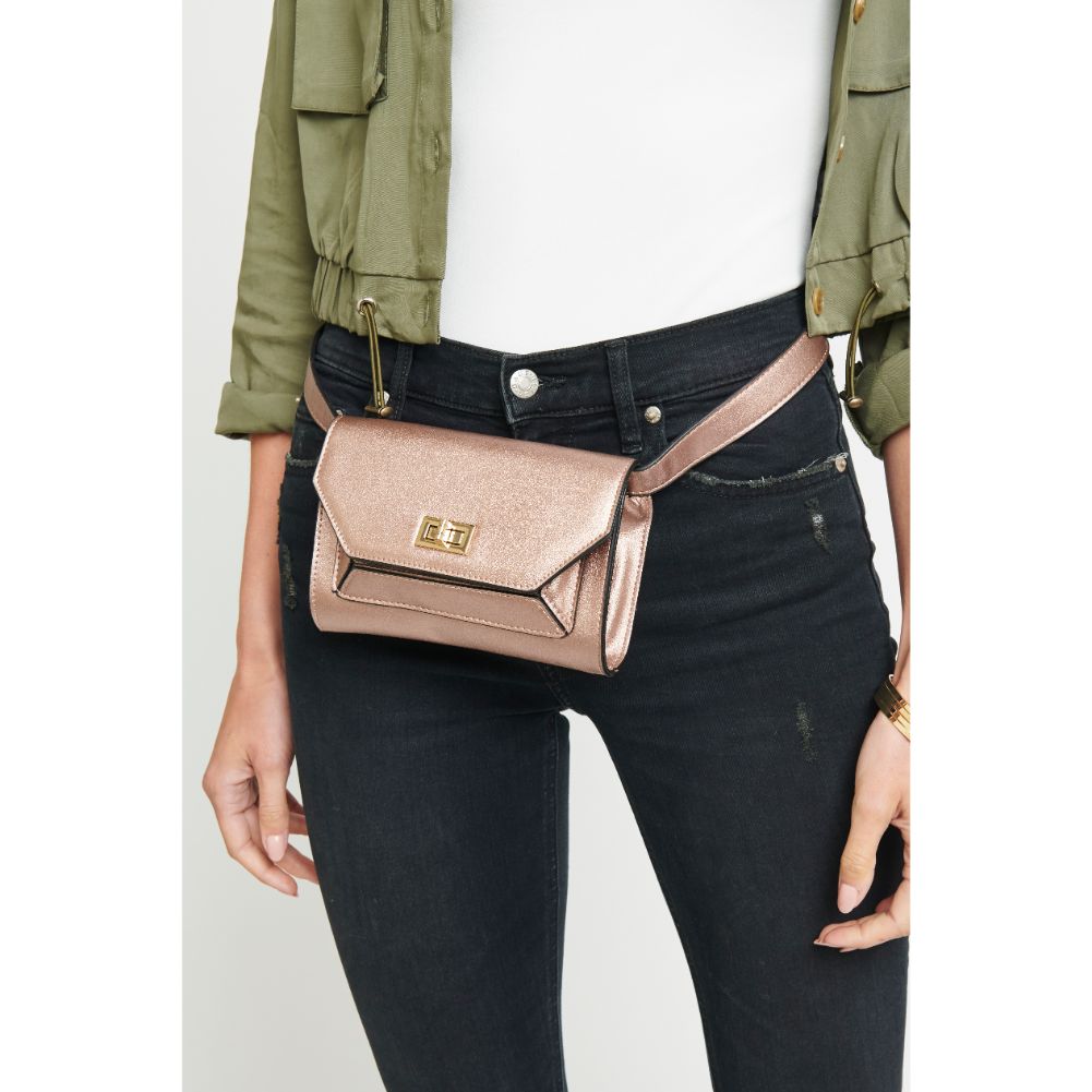 Woman wearing Rose Gold Urban Expressions Maggie Belt Bag NA-840611156426 View 1 | Rose Gold