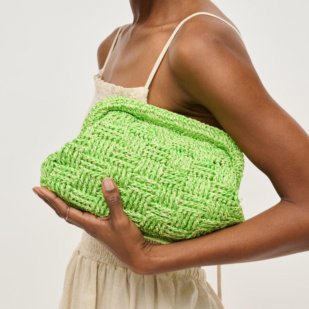 Woman wearing Lime Urban Expressions Annie Clutch 840611149381 View 4 | Lime