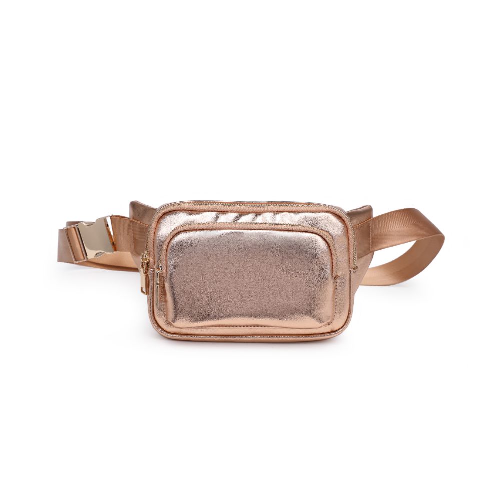 Woman wearing Rose Gold Urban Expressions Minnie Belt Bag 840611120878 View 5 | Rose Gold