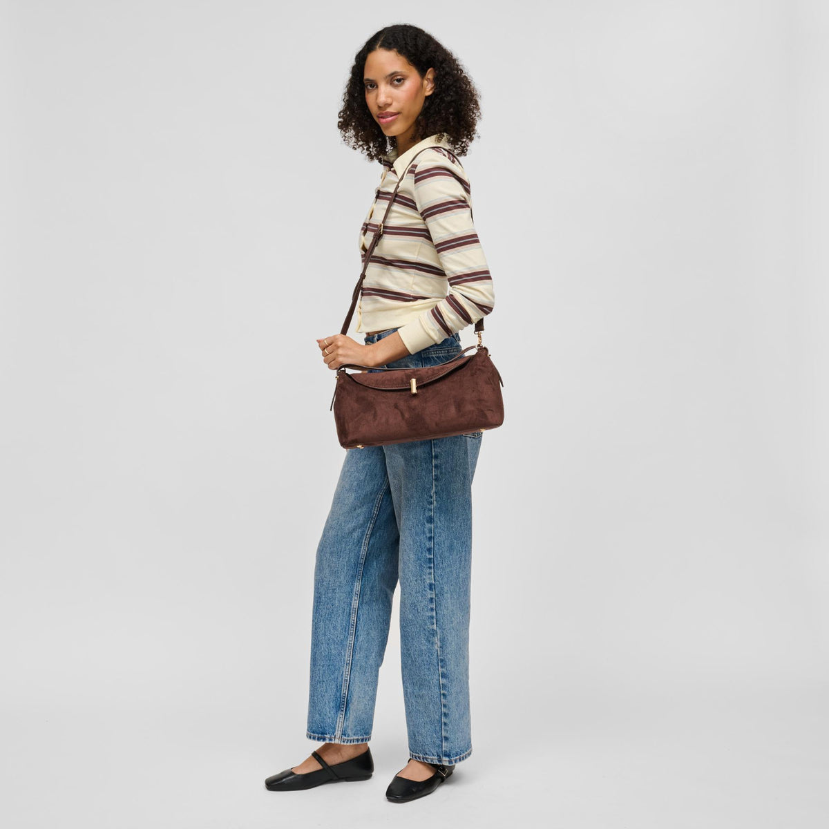 Woman wearing Chocolate Urban Expressions Evermore Crossbody 840504212826 View 4 | Chocolate
