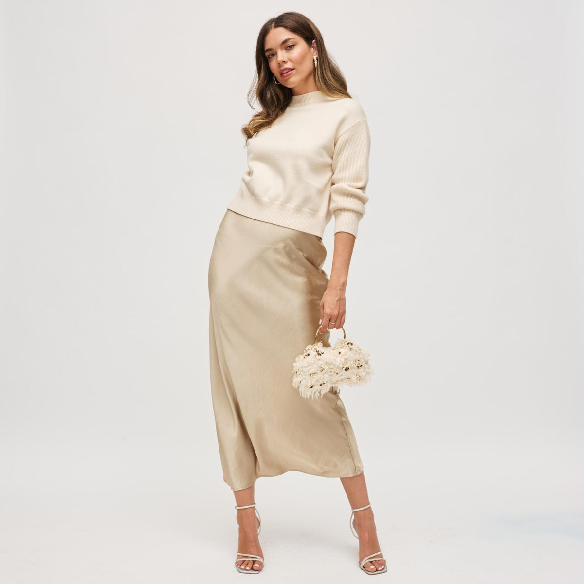 Woman wearing Champagne Urban Expressions Charlotte Evening Bag 840504200953 View 2 | Champagne