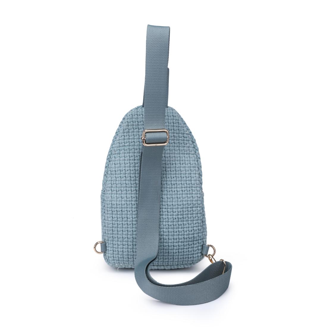 Woman wearing Blue Urban Expressions Jean Sling Backpack 840611146540 View 7 | Blue