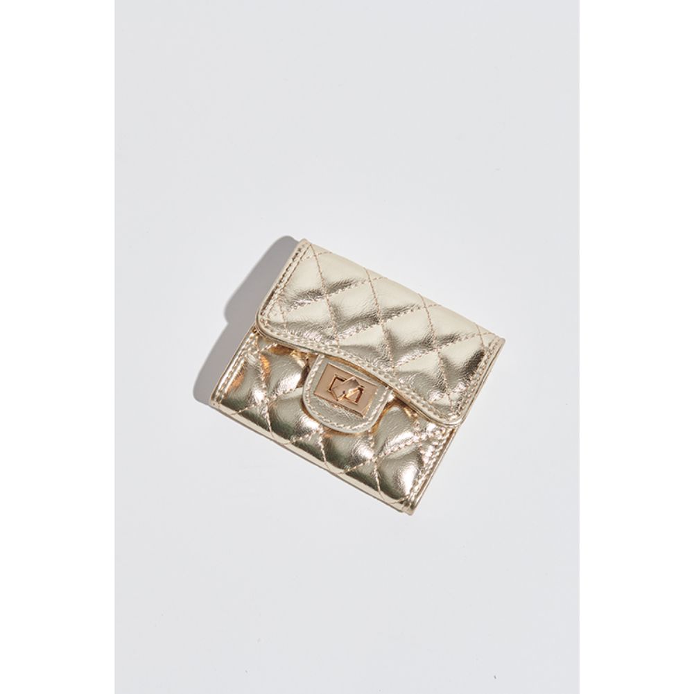 Woman wearing Gold Urban Expressions Shantel - Quilted Wallet 840611104779 View 1 | Gold