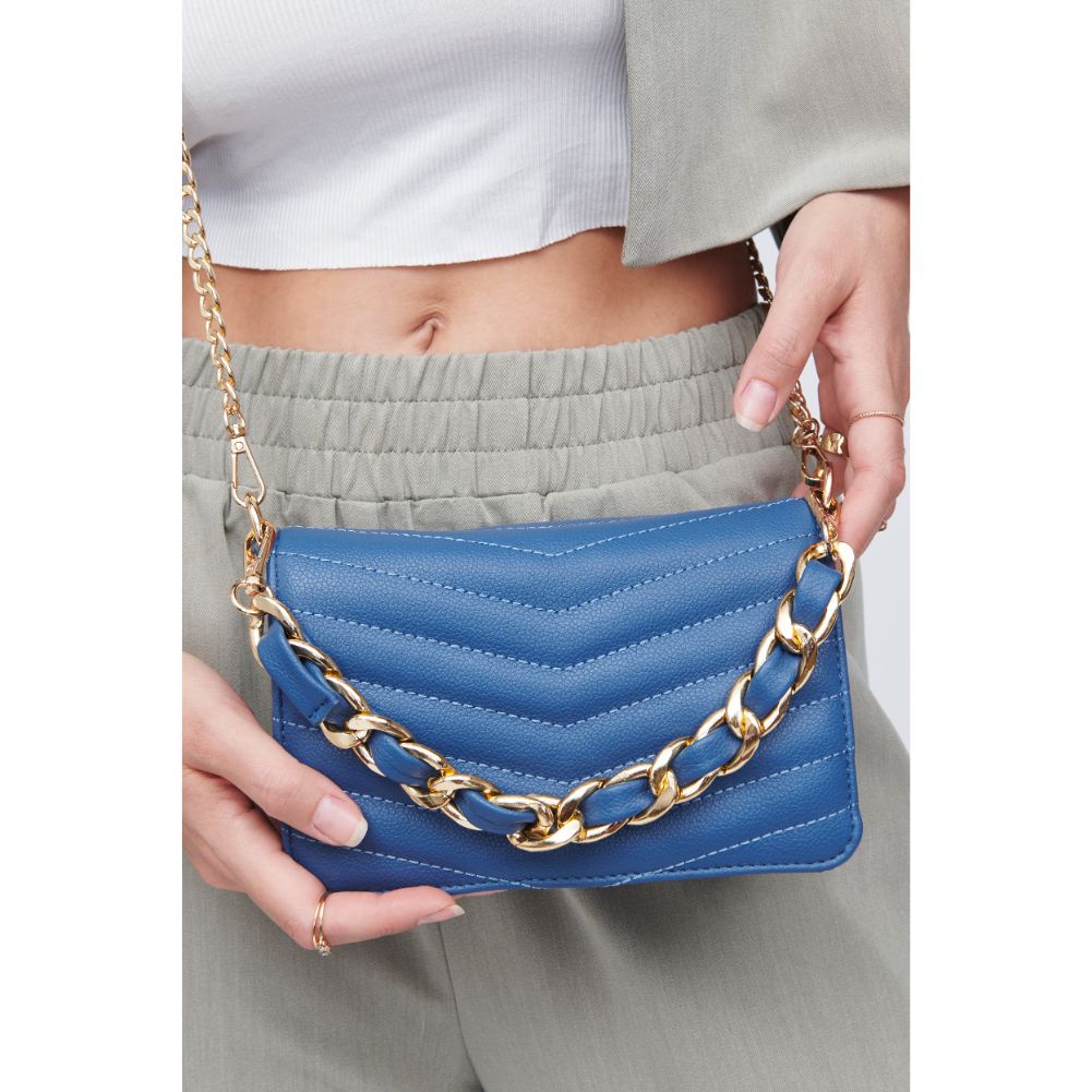 Woman wearing Denim Urban Expressions Genny - Chevron Stitch Crossbody 818209011112 View 2 | Denim