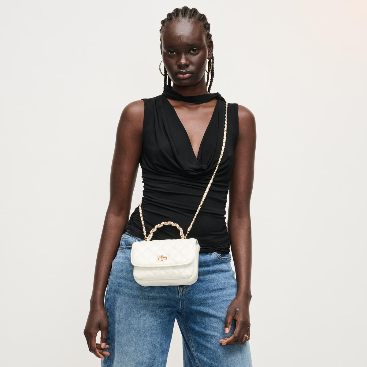 Woman wearing White Urban Expressions Leo Crossbody 840504205057 View 3 | White