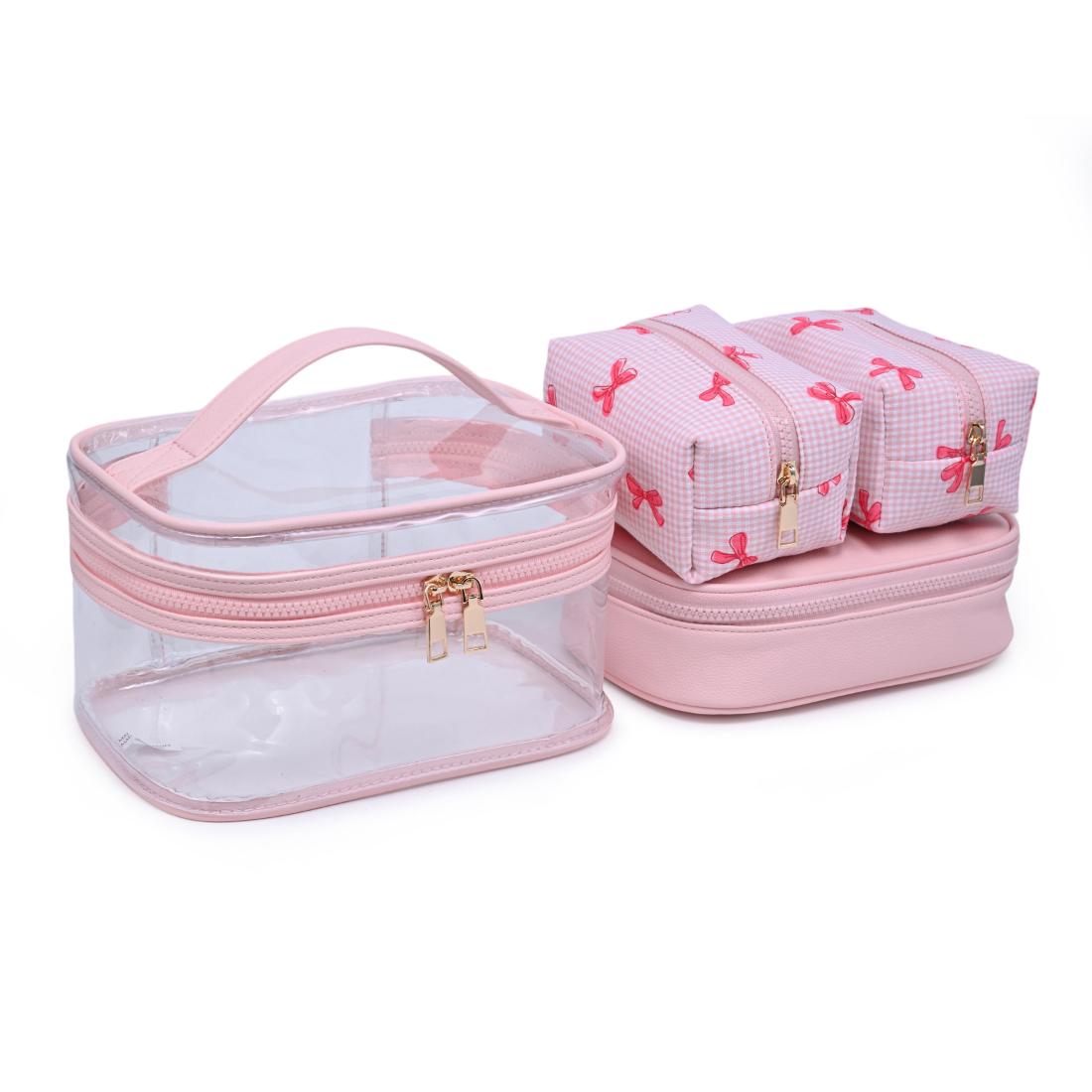 Woman wearing Pink Bow Urban Essentials Bow & Tell - 4 Piece Train Case Set 840504215650 View 2 | Pink Bow