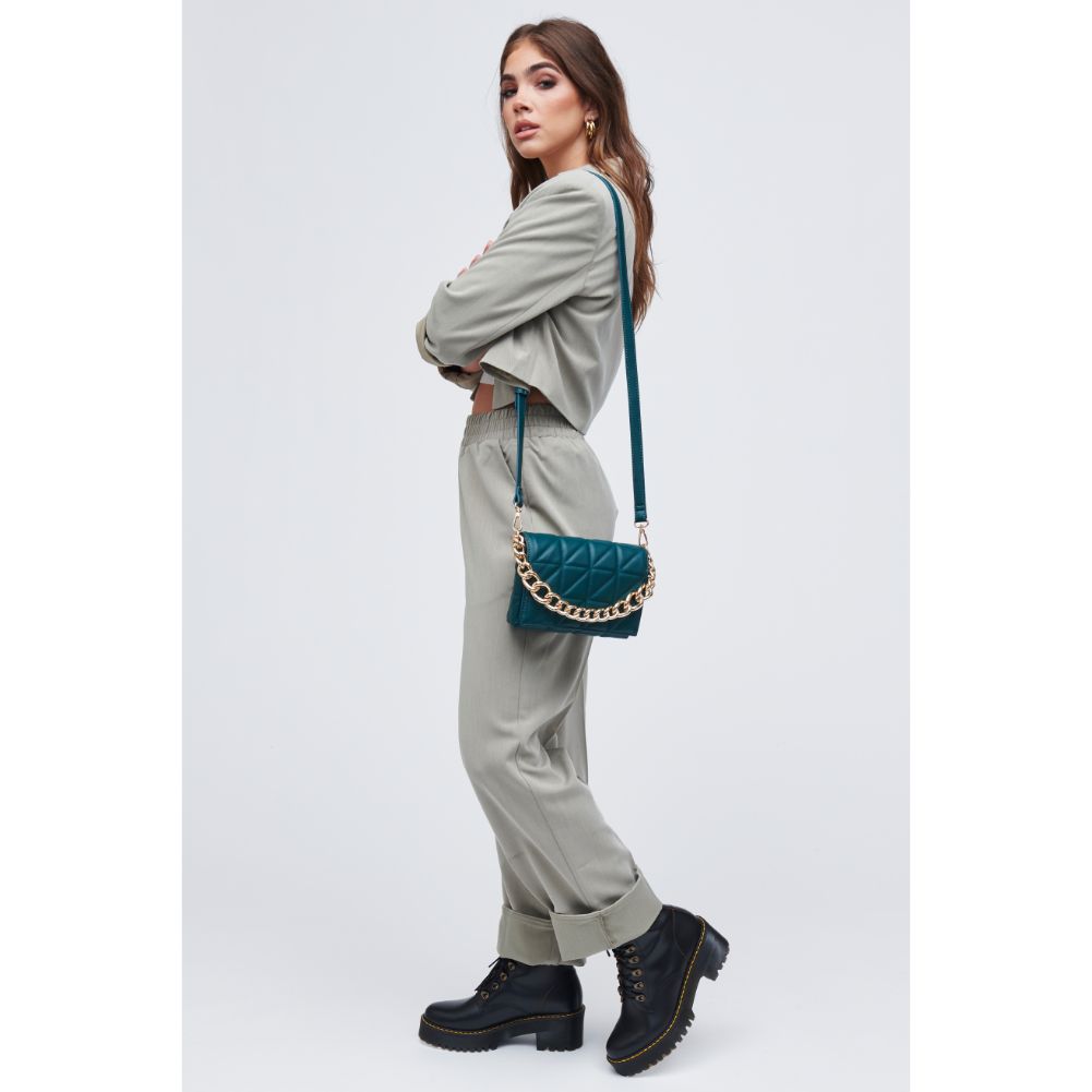 Woman wearing Hunter Green Urban Expressions Alani Crossbody 818209011488 View 3 | Hunter Green