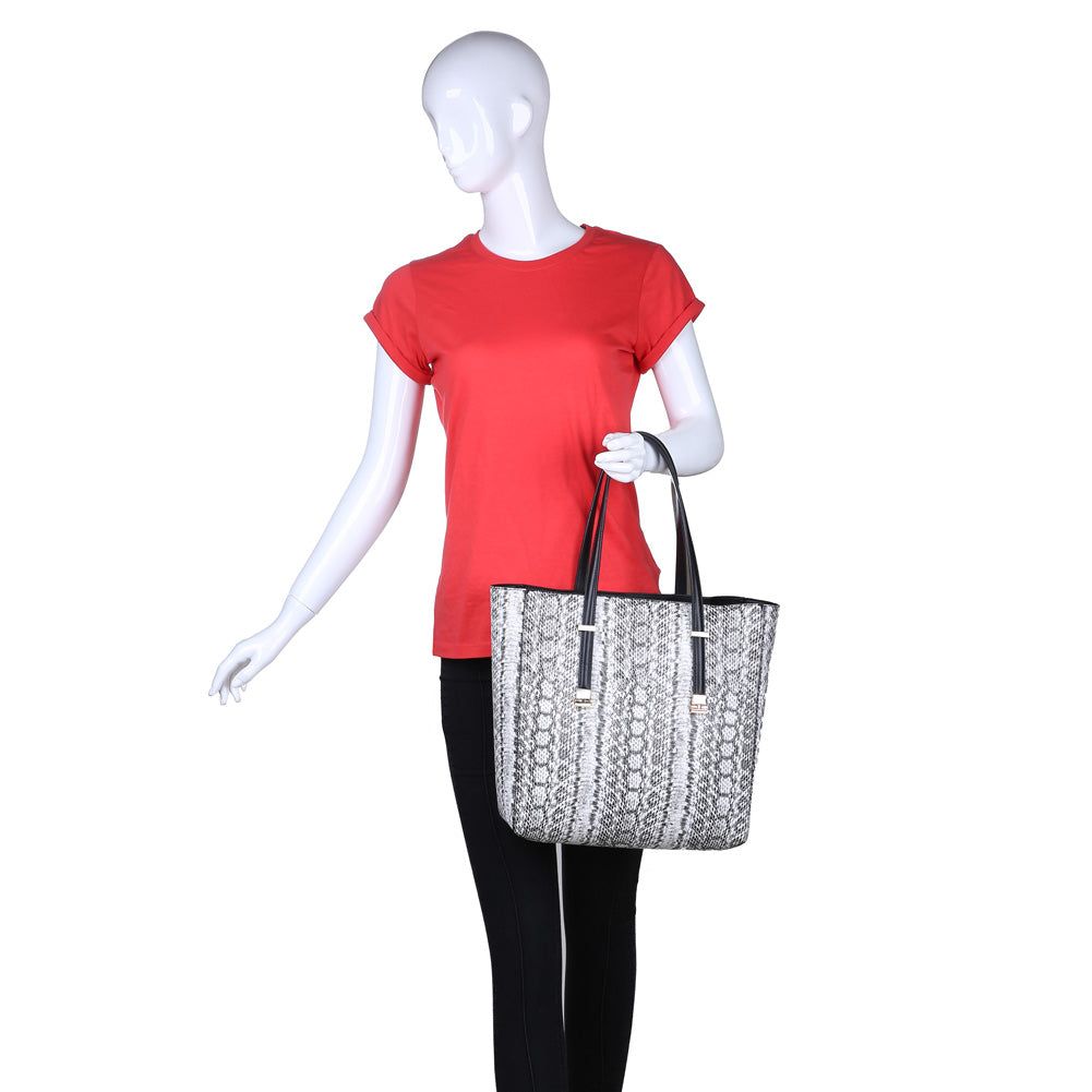 Product Image of Urban Expressions Claudia Tote NA-840611155573 View 5 | Black White Snake