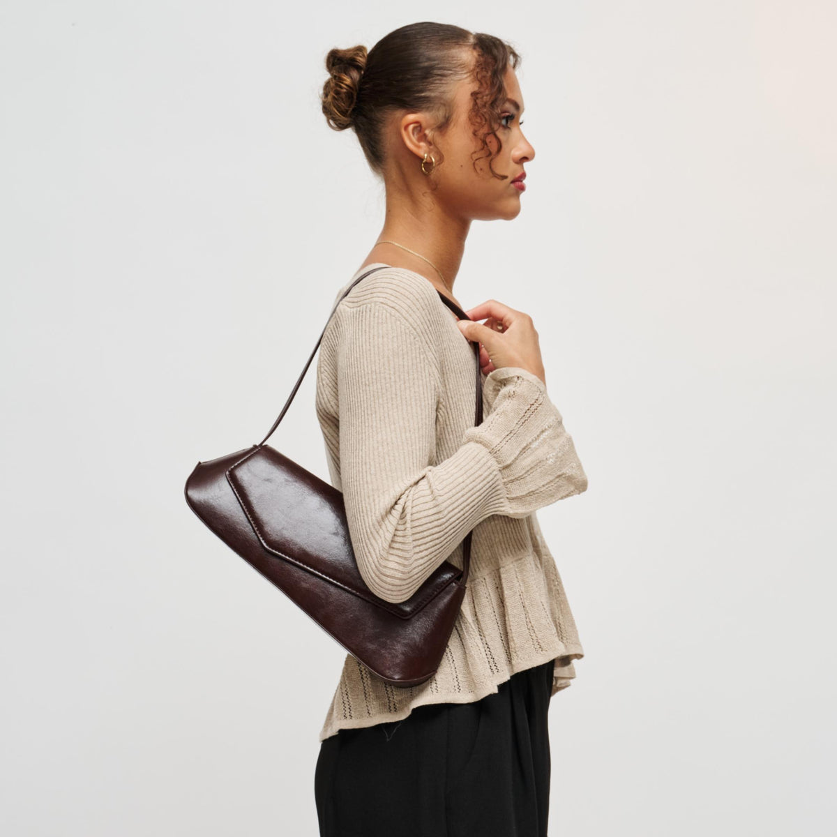 Woman wearing Espresso Urban Expressions Mett Shoulder Bag 840504212680 View 2 | Espresso
