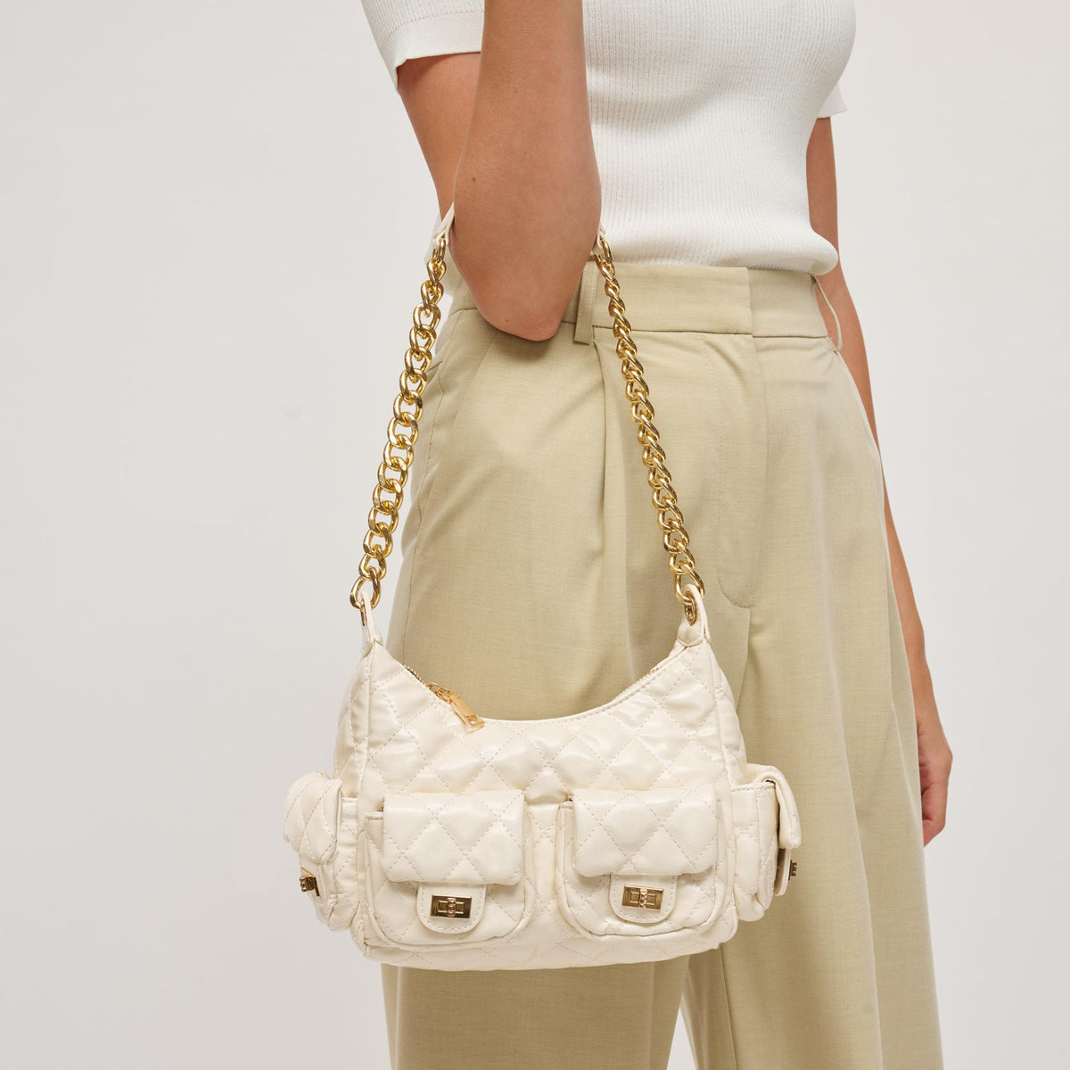 Woman wearing Ivory Urban Expressions Janette Shoulder Bag 840611199140 View 3 | Ivory
