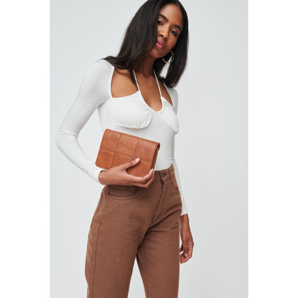 Woman wearing Cognac Urban Expressions Raelynn Crossbody 840611104007 View 1 | Cognac