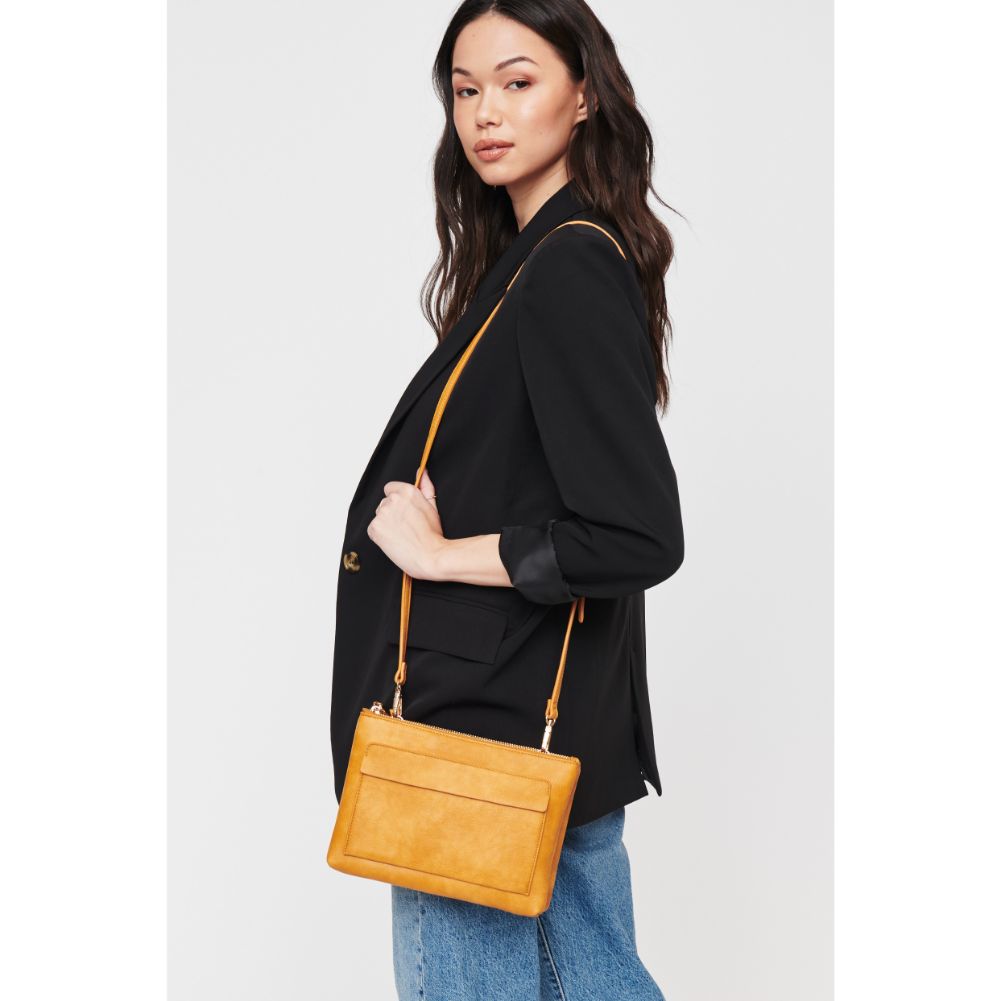 Woman wearing Mustard Urban Expressions Morris Crossbody 840611108500 View 1 | Mustard