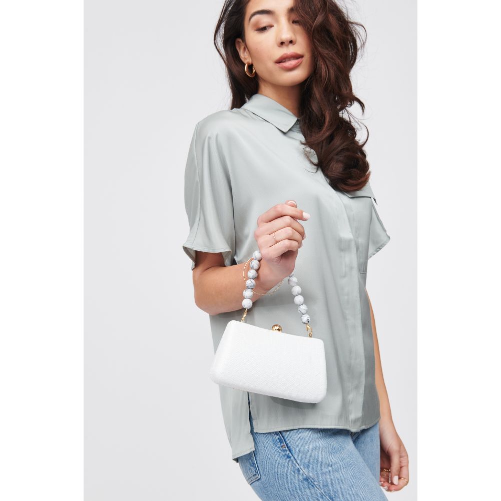 Woman wearing White Urban Expressions Wilma Evening Bag 818209019125 View 2 | White