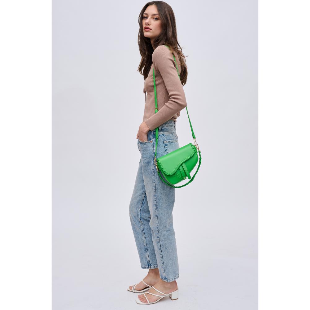 Woman wearing Lime Urban Expressions Sloane Crossbody 840611121721 View 3 | Lime
