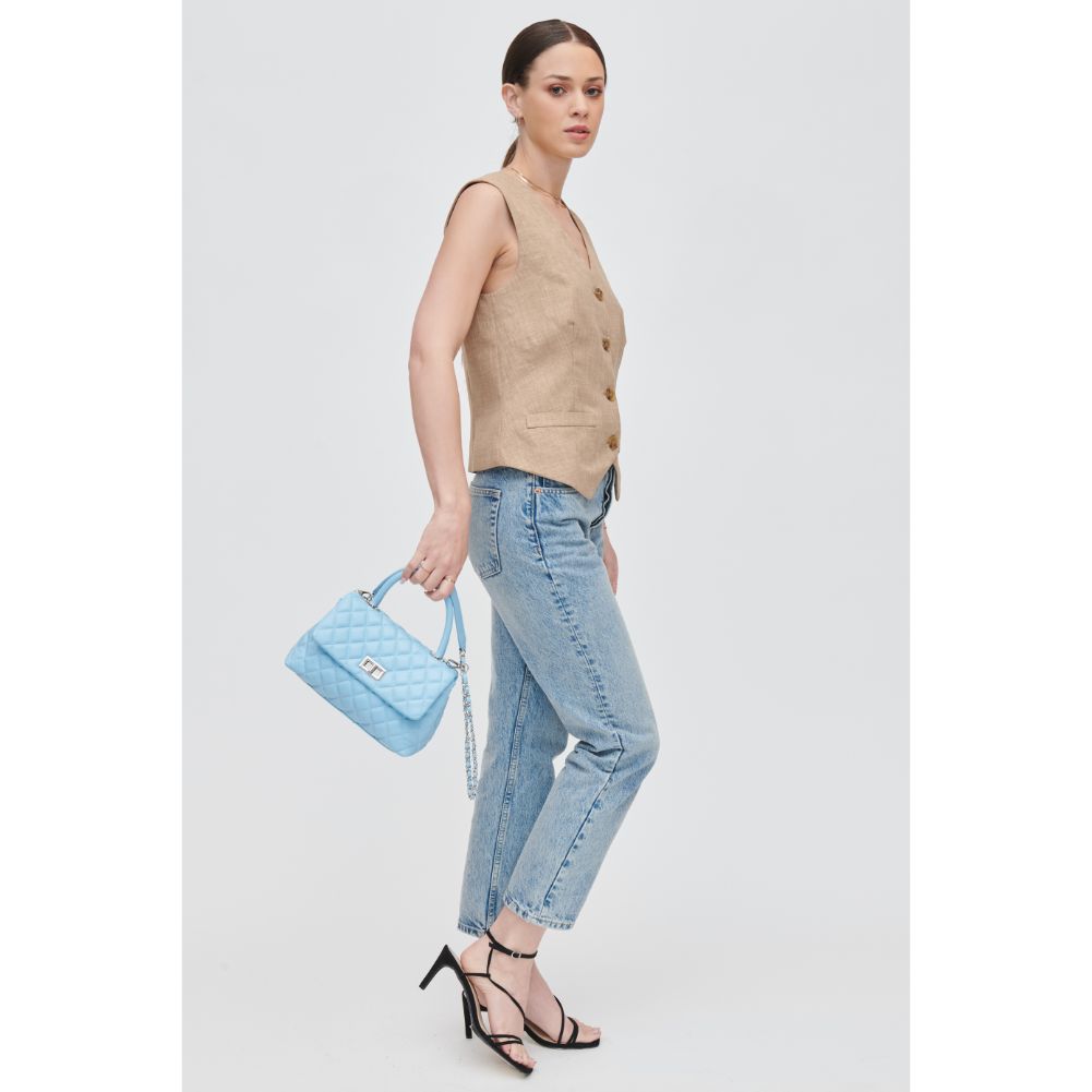 Woman wearing Sky Blue Urban Expressions Cordelia - Quilted Crossbody 840611106353 View 2 | Sky Blue