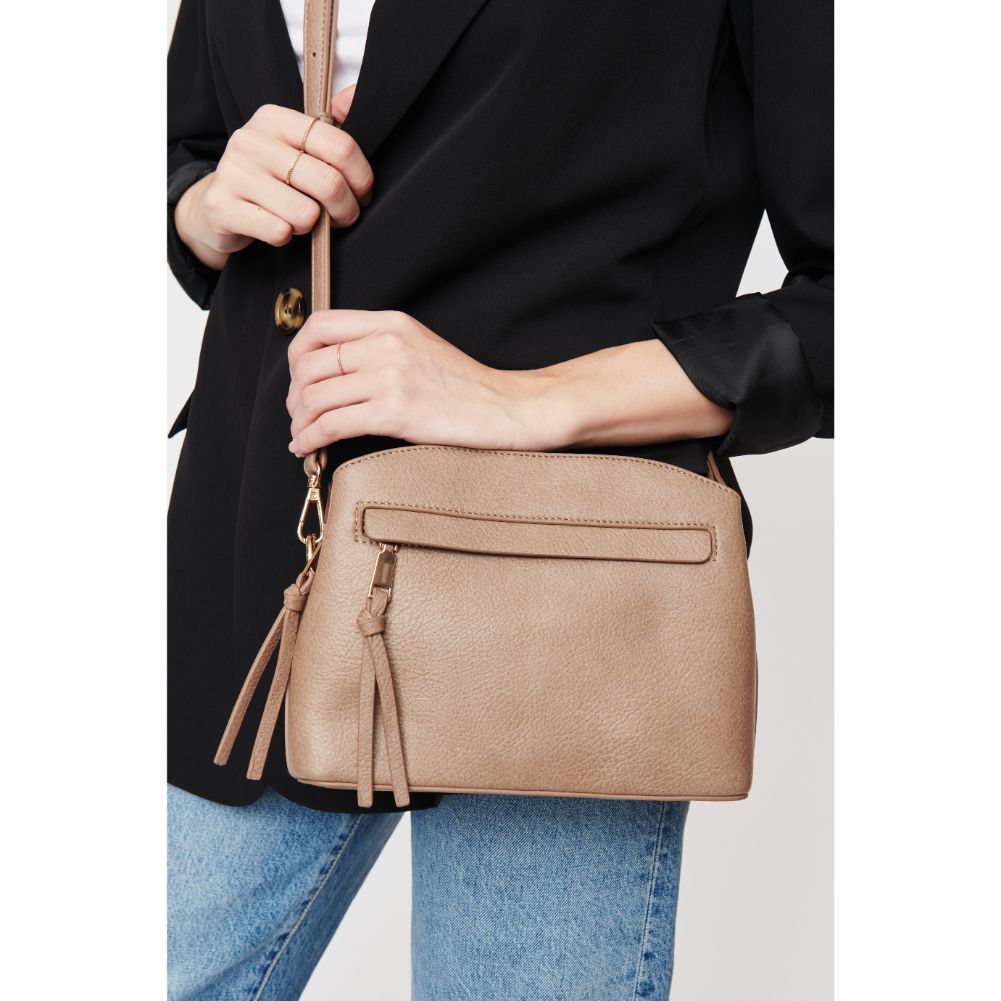 Woman wearing Taupe Urban Expressions Jayce Crossbody 840611110008 View 4 | Taupe