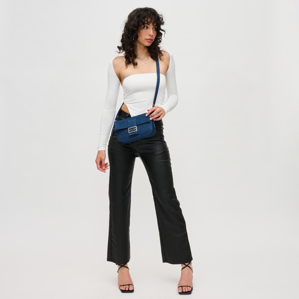 Woman wearing Denim Urban Expressions Beverly Crossbody 840611124845 View 4 | Denim