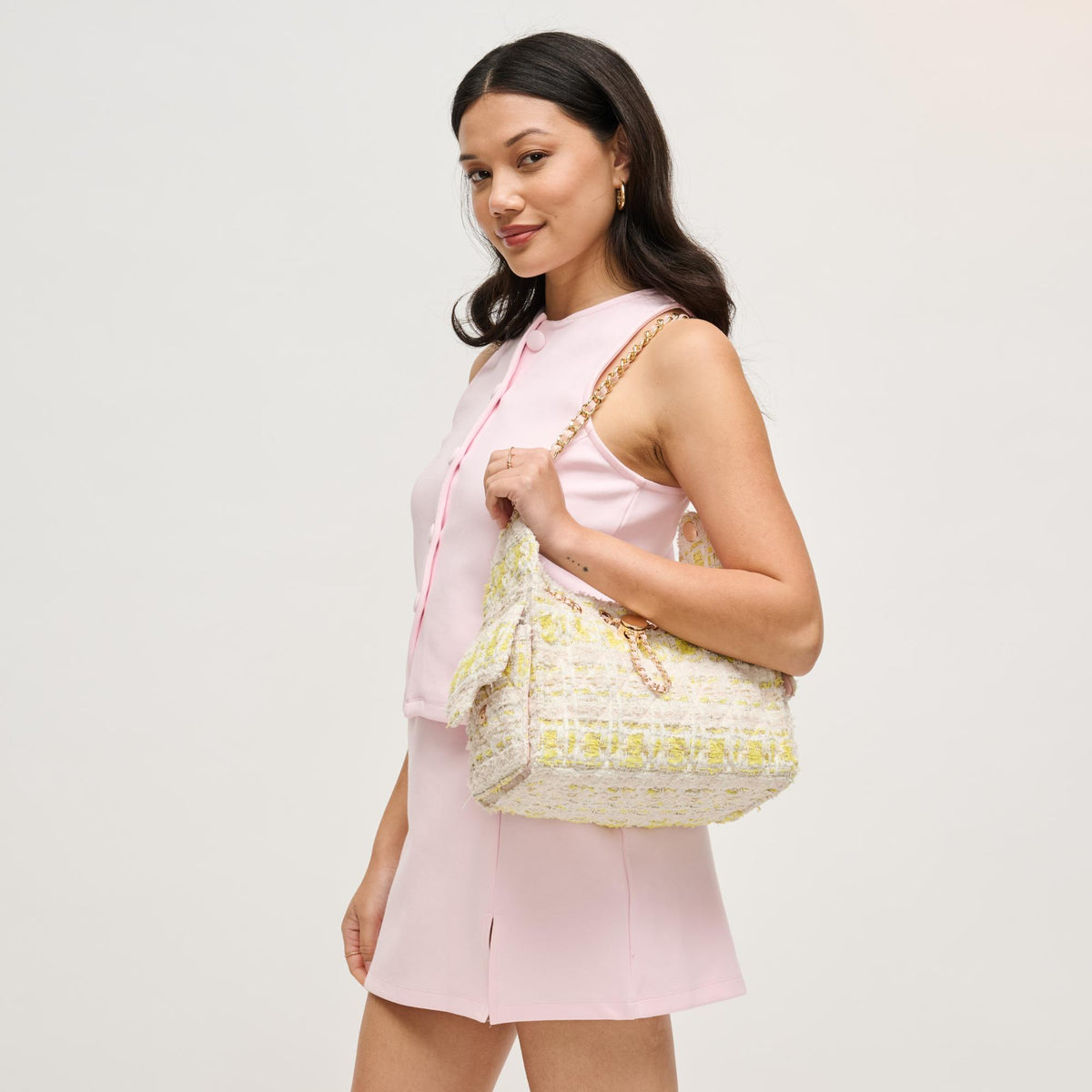 Woman wearing Pink Multi Urban Expressions Paisely Shoulder Bag 840504208485 View 3 | Pink Multi