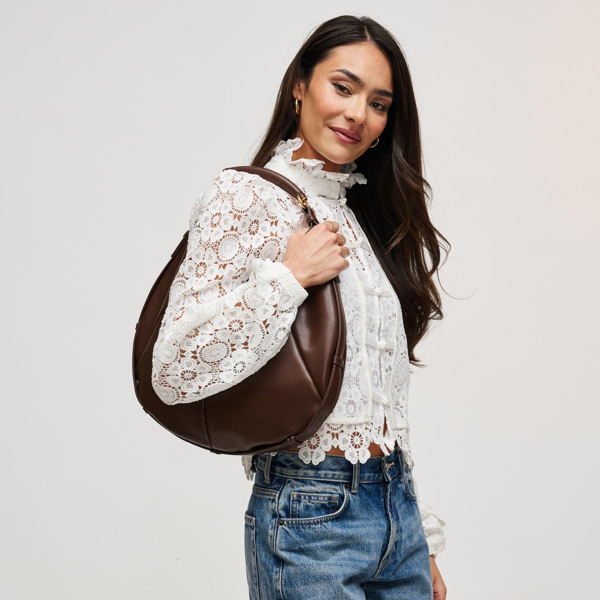 Woman wearing Chocolate Urban Expressions McCarthy - Large Hobo 840504211959 View 2 | Chocolate