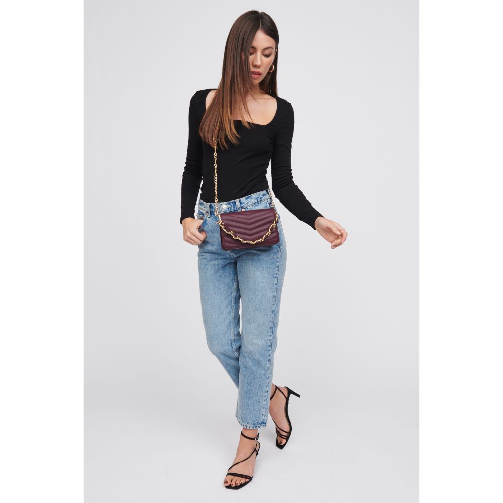 Woman wearing Merlot Urban Expressions Genny - Chevron Stitch Crossbody 818209017190 View 3 | Merlot