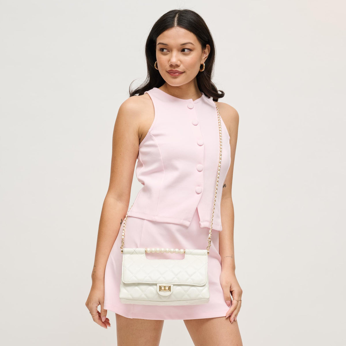 Woman wearing White Urban Expressions Winslet Crossbody 840504205934 View 2 | White