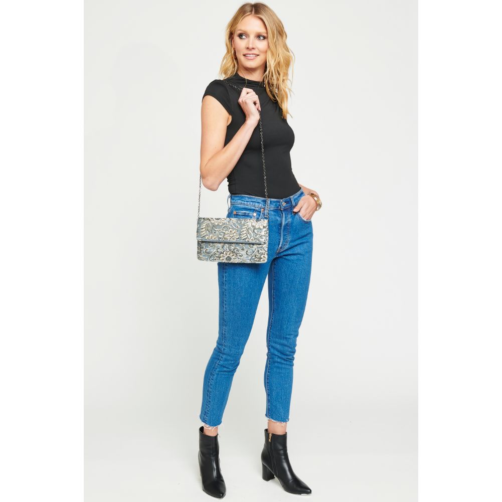 Woman wearing Slate Urban Expressions Rhapsody Clutch 840611139733 View 4 | Slate