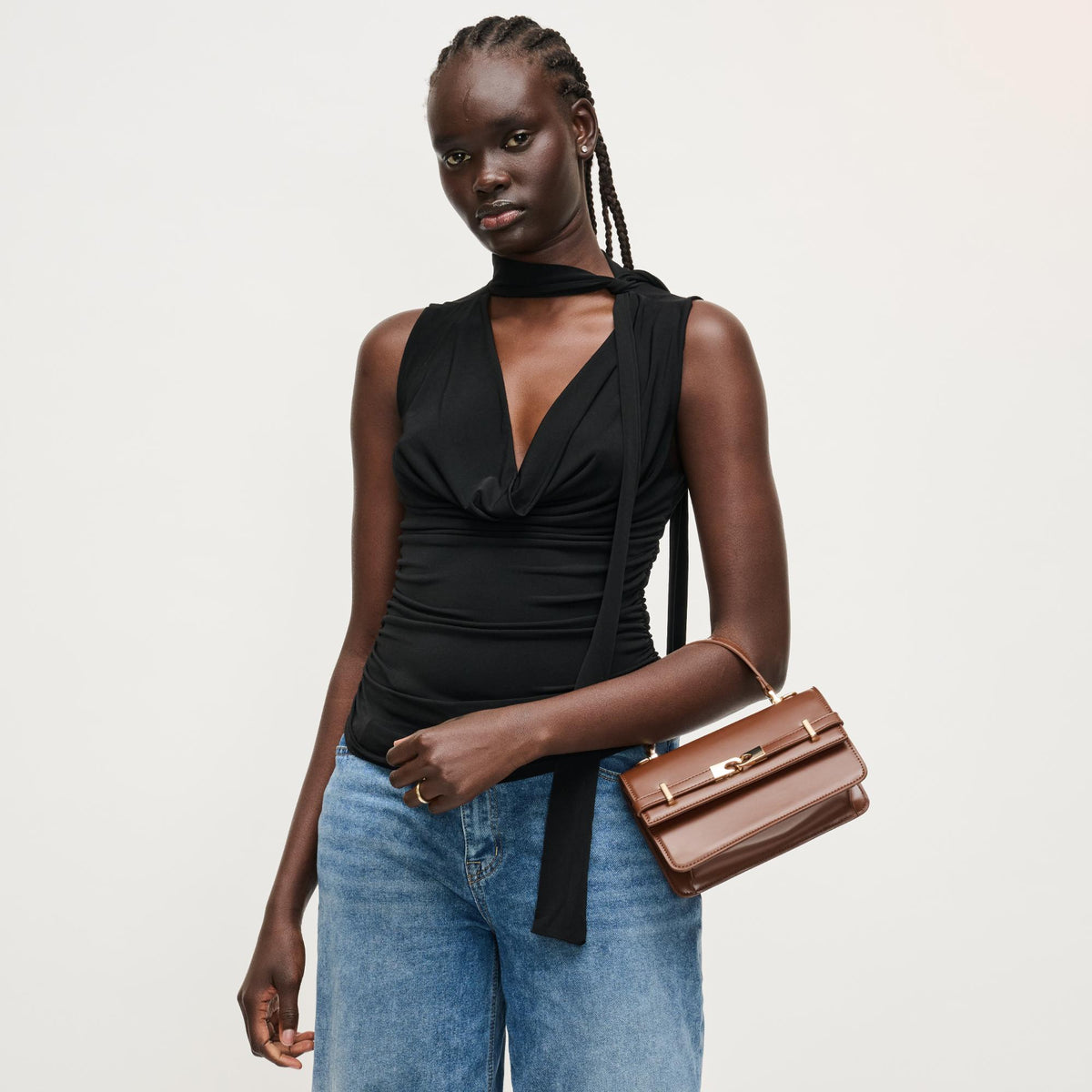 Woman wearing Chocolate Urban Expressions Lily Crossbody 840504205804 View 4 | Chocolate