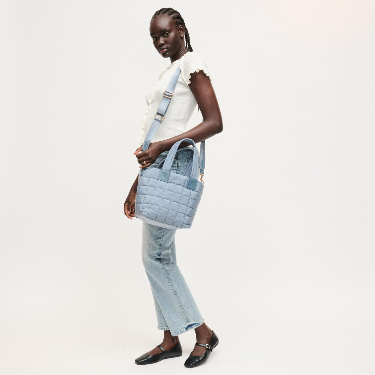 Woman wearing Denim Urban Expressions Lumina Tote 840504205996 View 2 | Denim