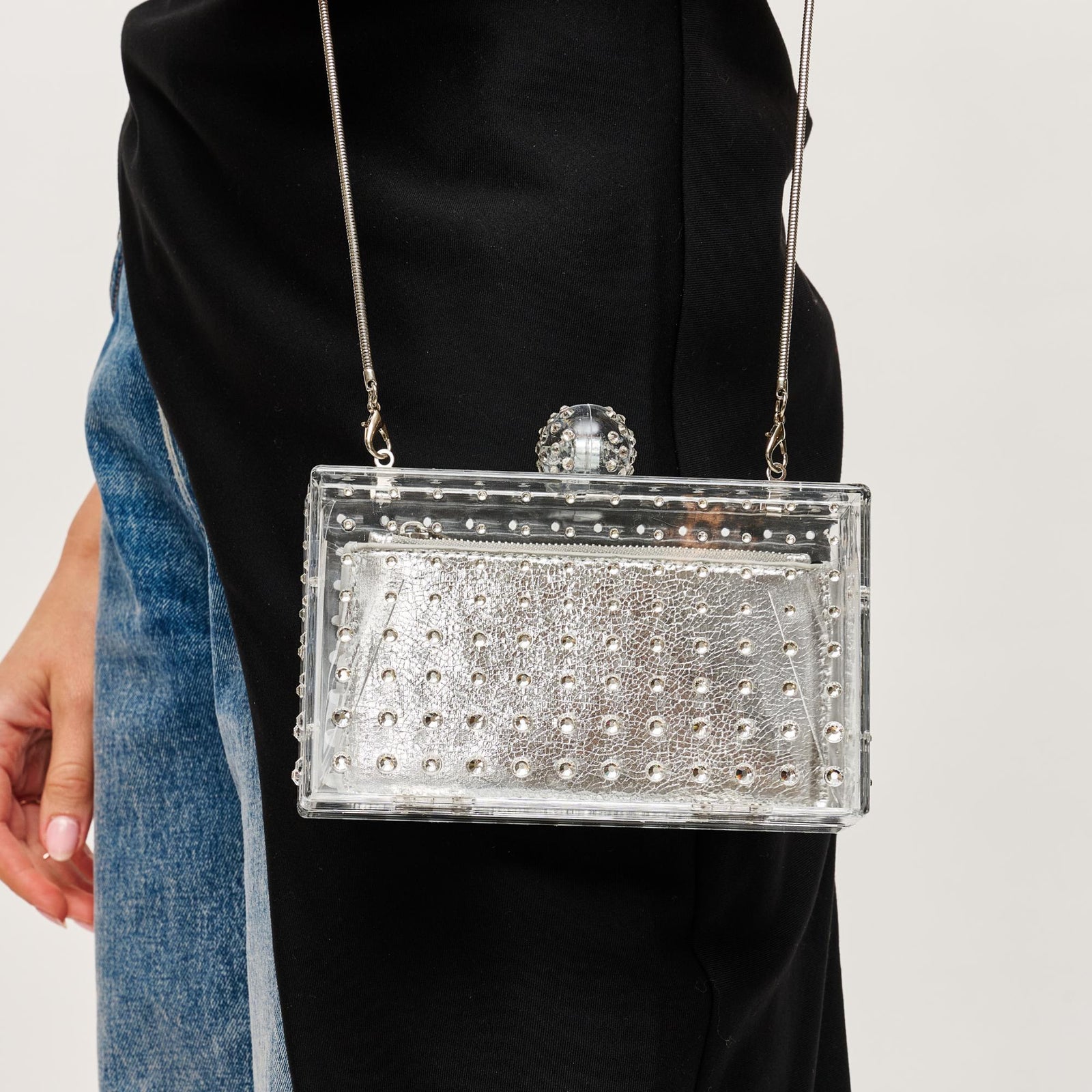 Woman wearing Clear Urban Expressions Melisha Evening Bag 840611112248 View 1 | Clear