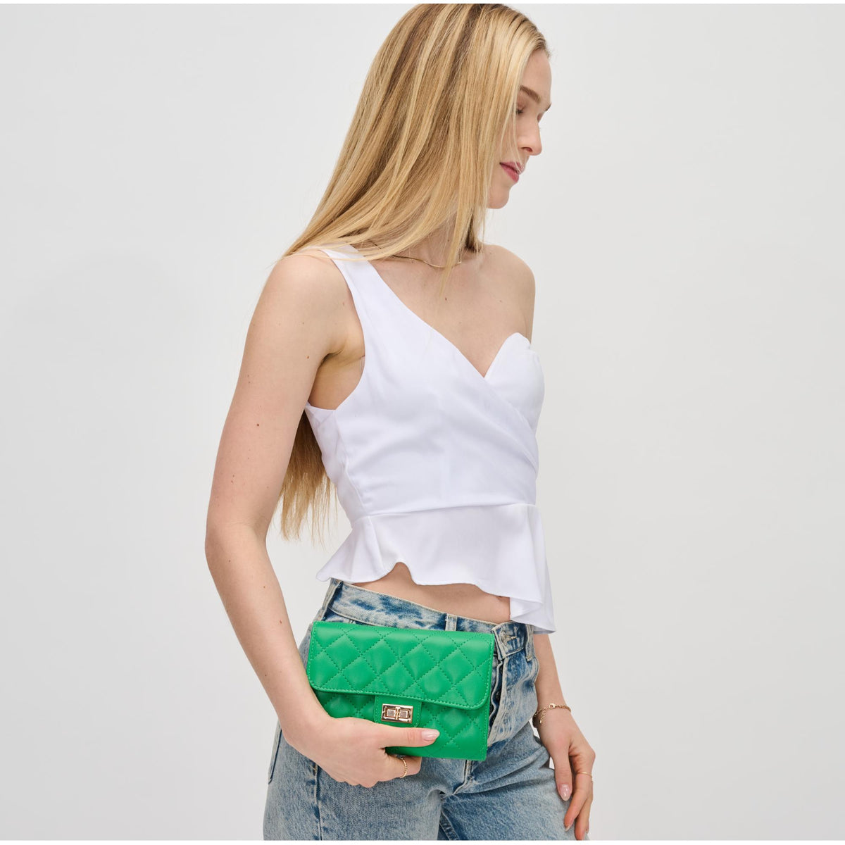 Woman wearing Kelly Green Urban Expressions Winona Crossbody 840611131133 View 4 | Kelly Green