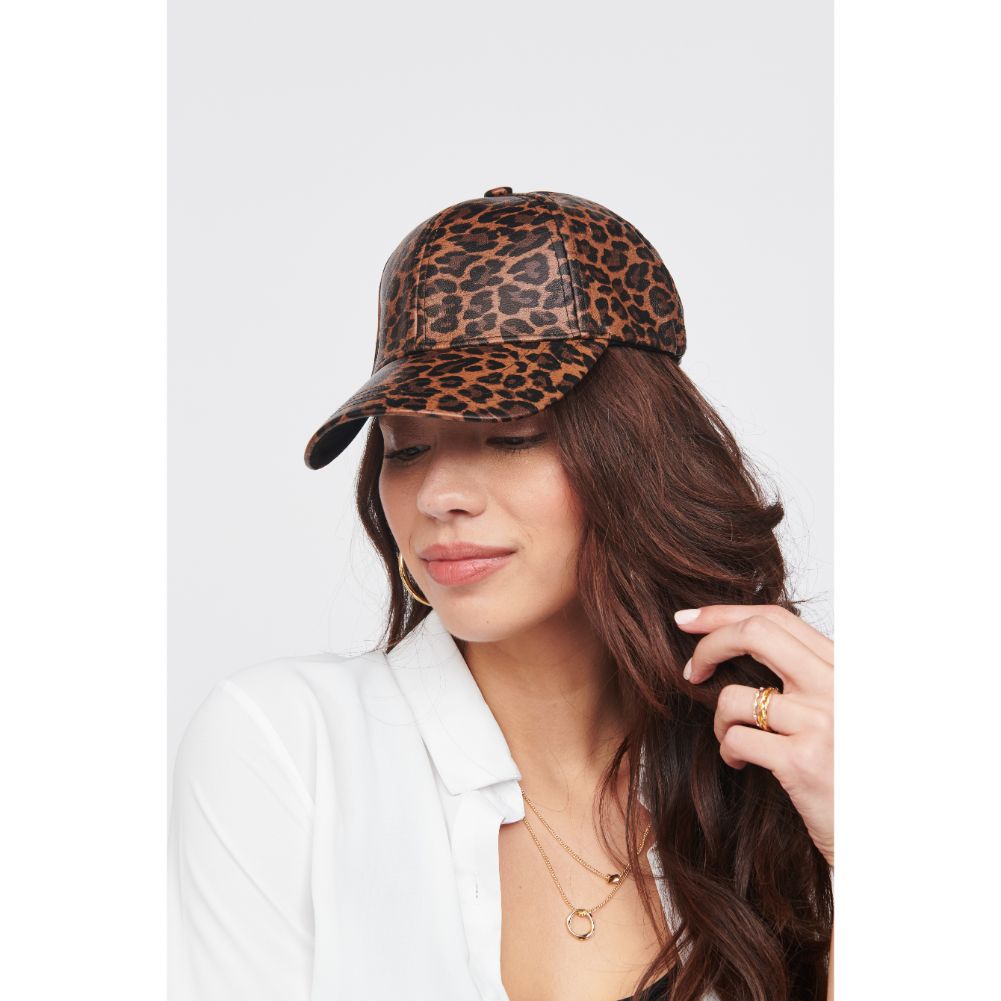 Woman wearing Leopard Urban Expressions Vegan Leather Baseball Hat Baseball Cap 818209014762 View 2 | Leopard
