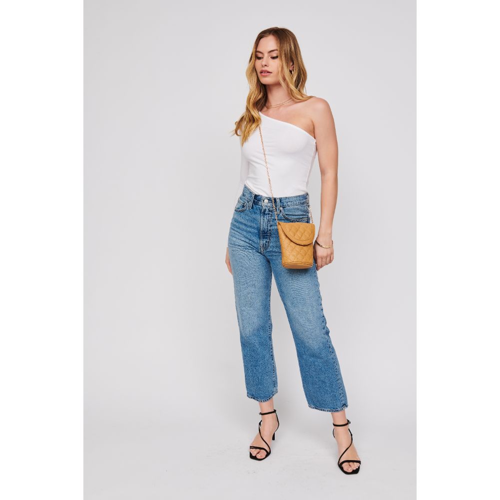 Woman wearing Tan Urban Expressions Arlene Crossbody 818209017305 View 3 | Tan