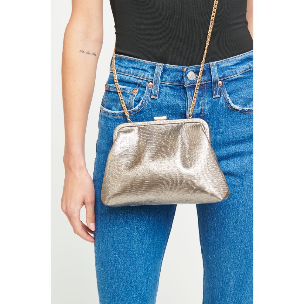 Woman wearing Pewter Urban Expressions Margie Clutch 840611174888 View 1 | Pewter
