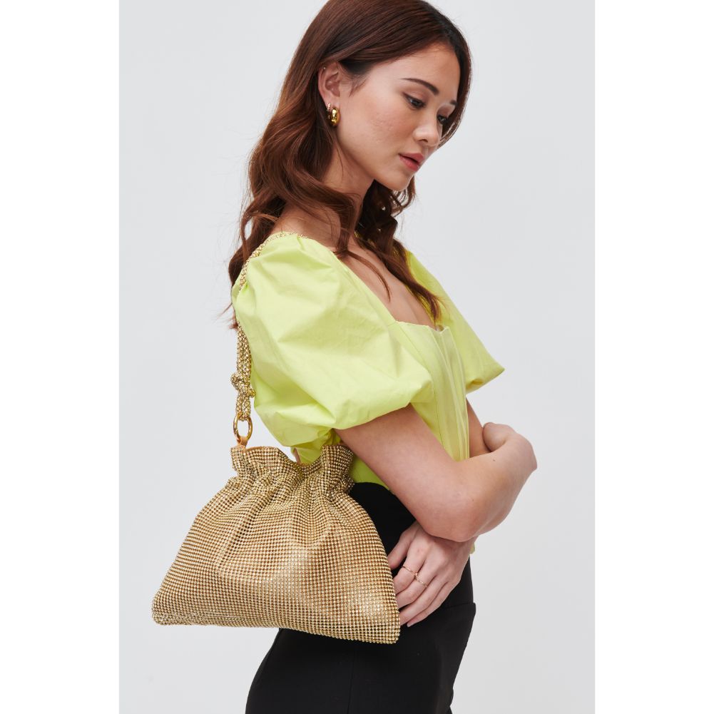 Woman wearing Gold Urban Expressions Larissa Evening Bag 840611108975 View 2 | Gold