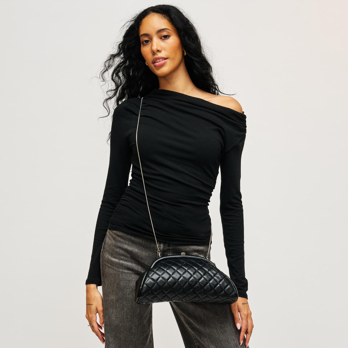 Woman wearing Black Urban Expressions Ava - Quilted Clutch 840504200663 View 3 | Black