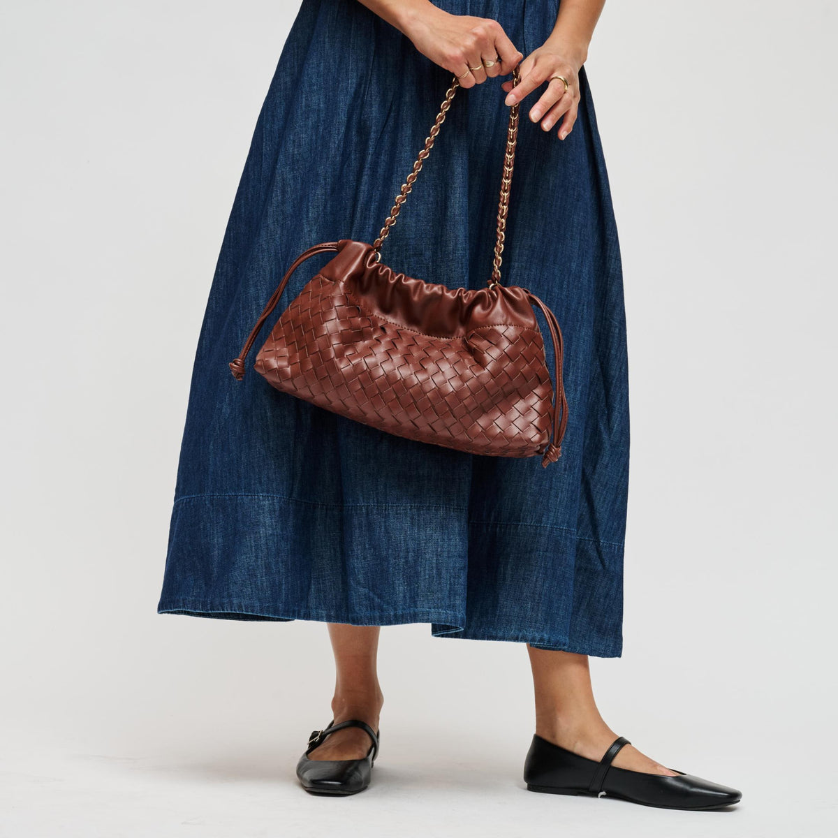 Woman wearing Brown Urban Expressions Sawyer Shoulder Bag 840504213625 View 3 | Brown