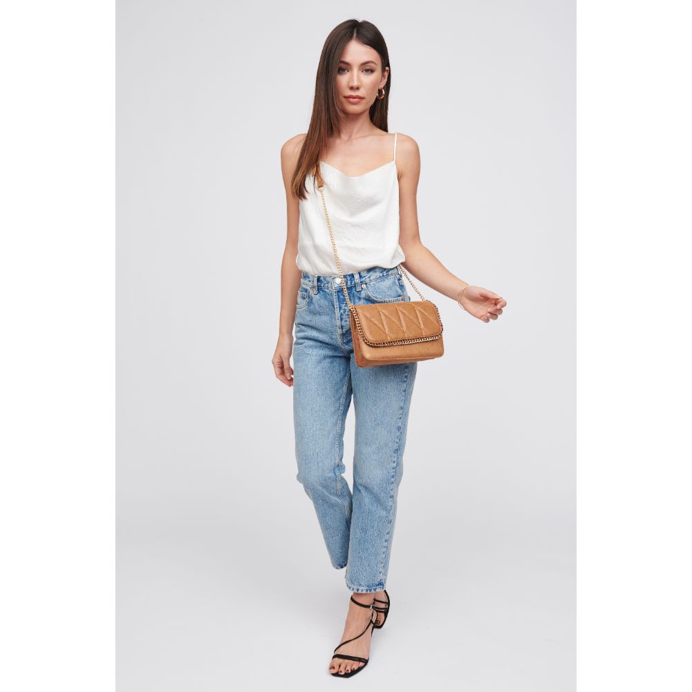 Woman wearing Tan Urban Expressions Janet Crossbody 818209017121 View 3 | Tan