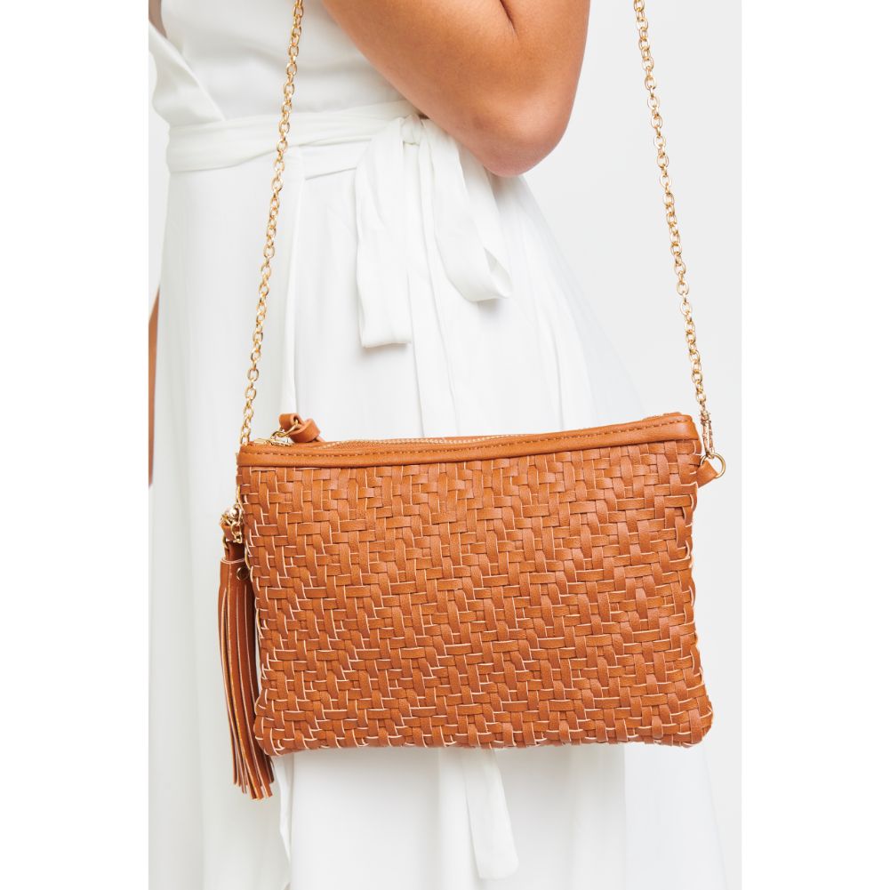 Woman wearing Tan Urban Expressions Jess Clutch 840611172495 View 1 | Tan