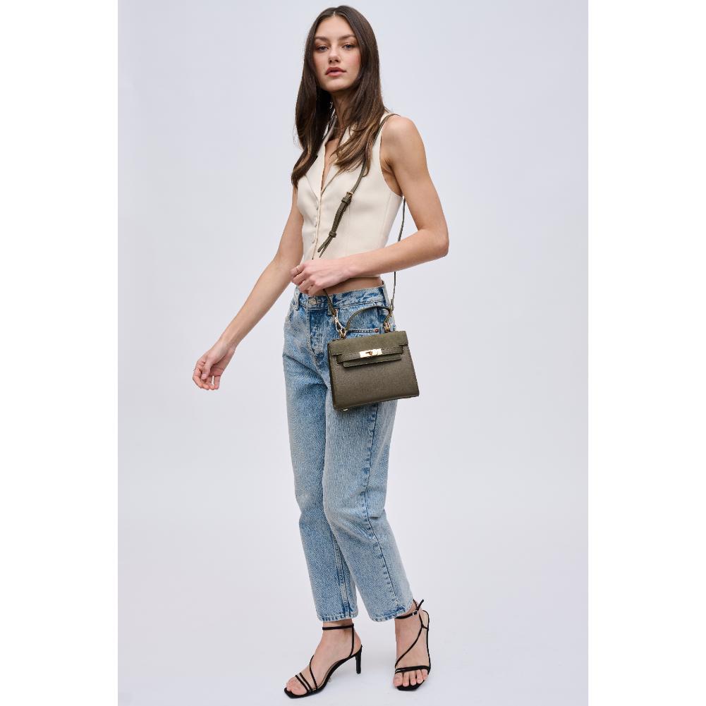 Woman wearing Olive Urban Expressions Mayfair Crossbody 840611121615 View 2 | Olive