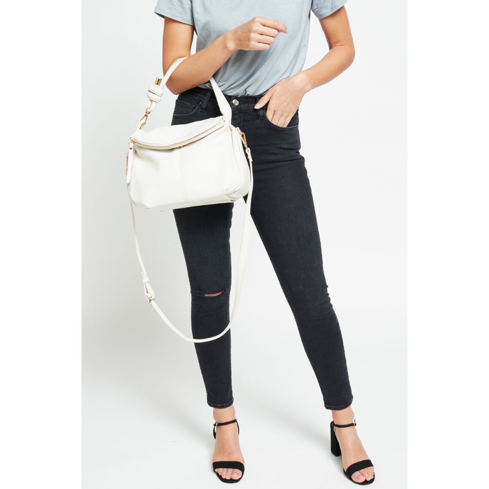 Woman wearing Oatmilk Urban Expressions Layla Messenger 840611179043 View 4 | Oatmilk