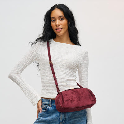 Woman wearing Wine Urban Expressions Lizzie Crossbody 840611199096 View 1 | Wine