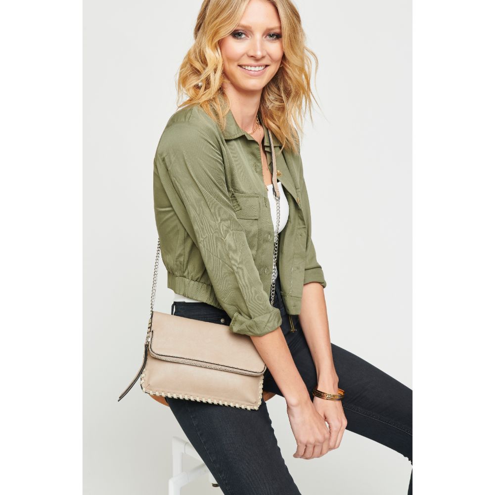Woman wearing Taupe Urban Expressions Elizabeth Crossbody 840611131355 View 3 | Taupe