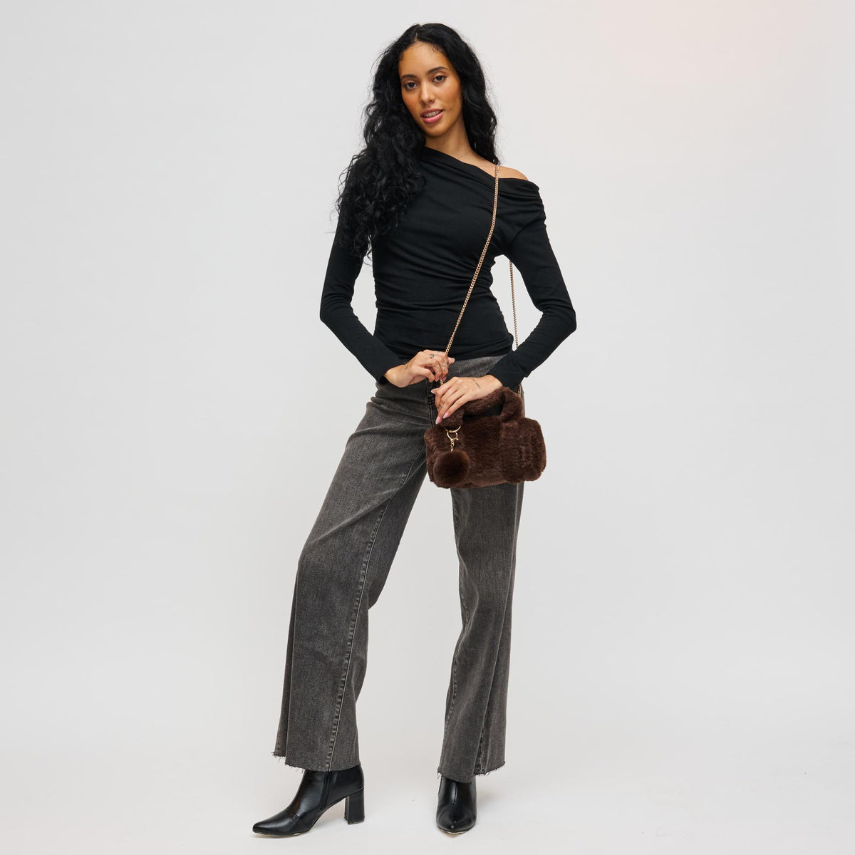 Woman wearing Chocolate Urban Expressions Lexi Crossbody 840611199843 View 4 | Chocolate