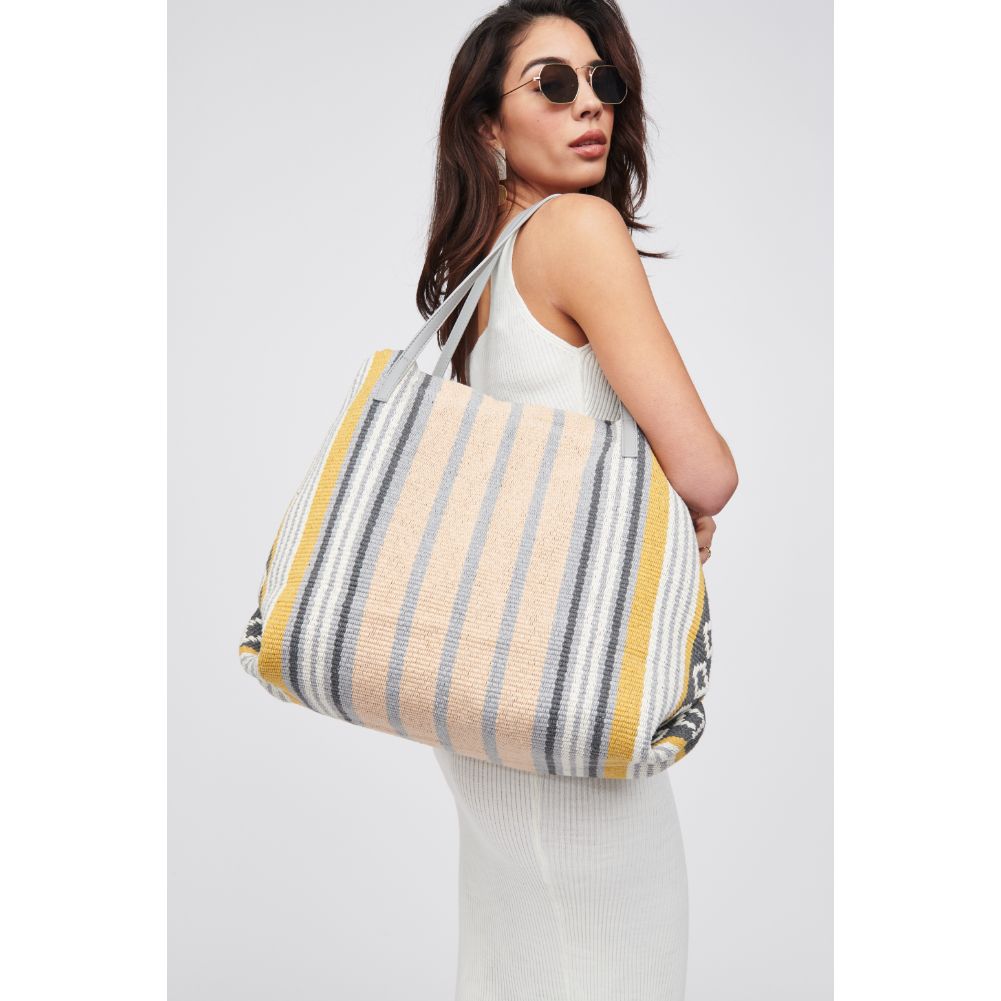 Woman wearing Yellow Stripe Urban Expressions Nicole Tote 818209017985 View 1 | Yellow Stripe