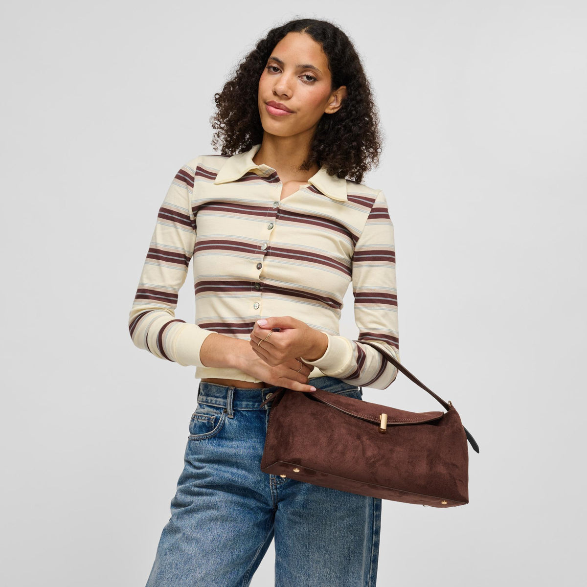 Woman wearing Chocolate Urban Expressions Evermore Crossbody 840504212826 View 3 | Chocolate