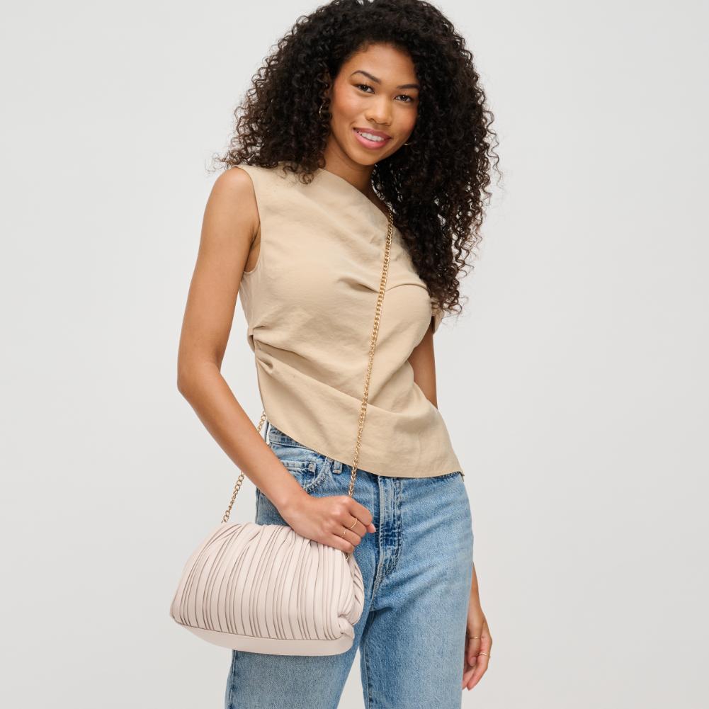 Woman wearing Oatmilk Urban Expressions Philippa Clutch 840611193841 View 3 | Oatmilk